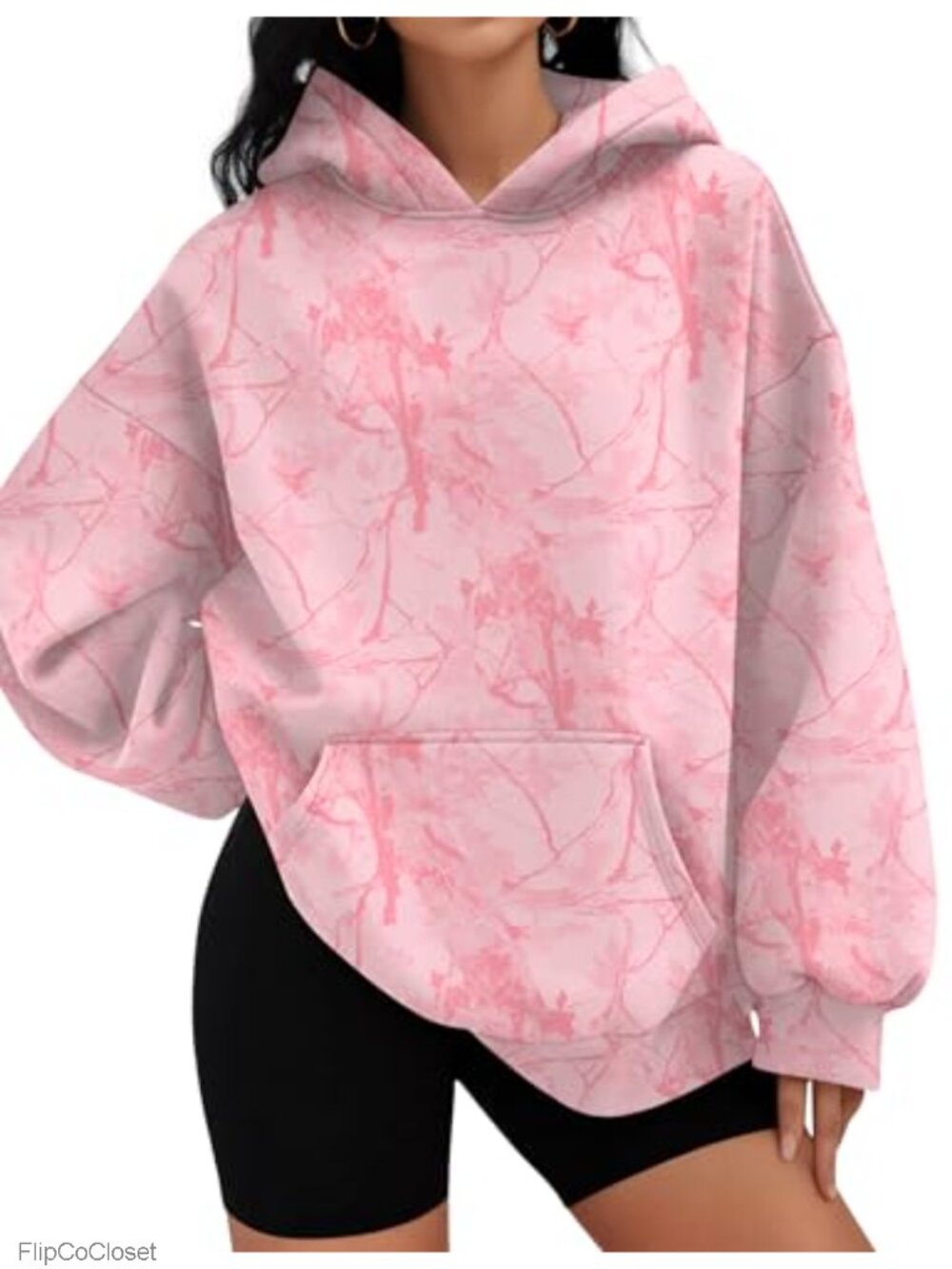 Oversized Fleece Hoodie Pullover Sweatshirt Pocket Ribbed Cuffs